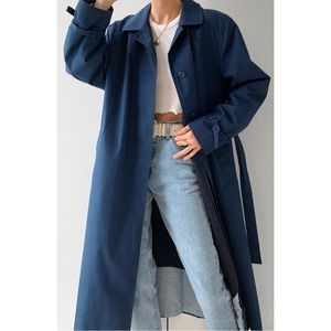 Vintage London Fog trench coat long navy blue wool lining